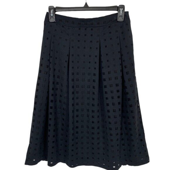Halogen Black A Line Midi Skirt Textured Pleated Flowy Chic Office Casual 2 - Picture 2 of 6